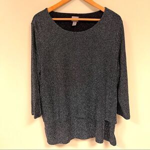 👠Chicos easywear black and silver metallic two layered top L